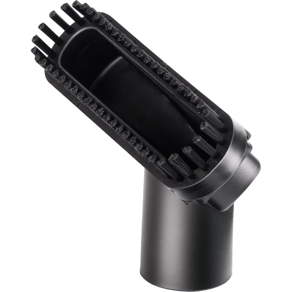 Compact black vacuum nozzle with dual brush rows designed for efficient cleaning in tools and home improvement tasks