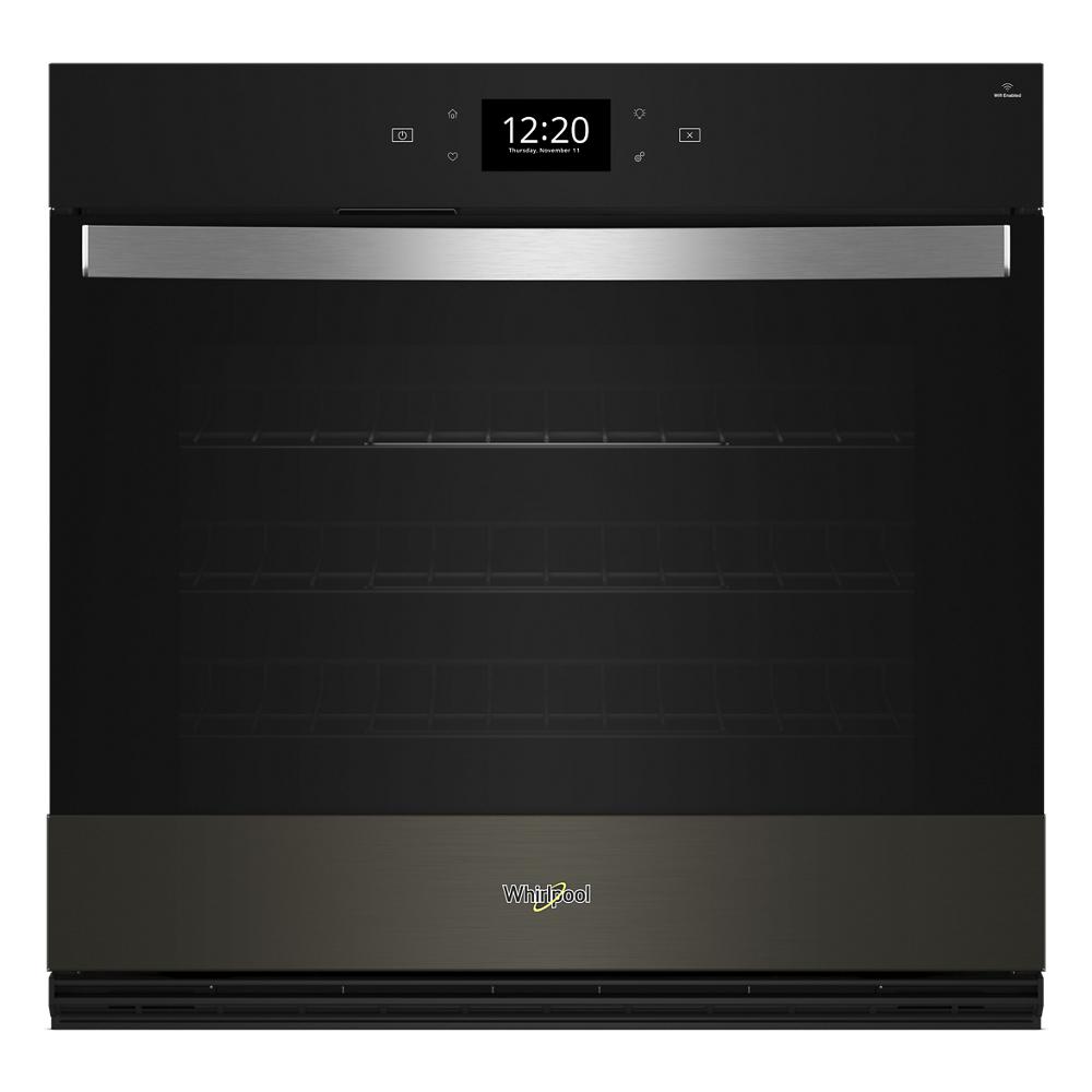 Black and stainless steel smart single wall oven with digital display and sleek handle from Wall Ovens collection