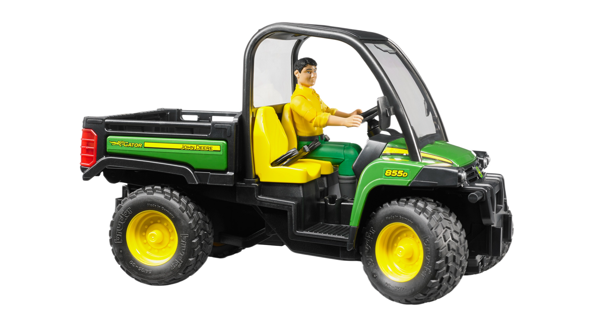 Green and yellow Bruder utility vehicle toy with driver figure from Vehicles & Remote Controlled Toys collection