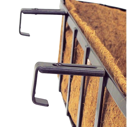 Black metal traditional wall trough featuring natural coco fiber liner for home improvement and gardening use