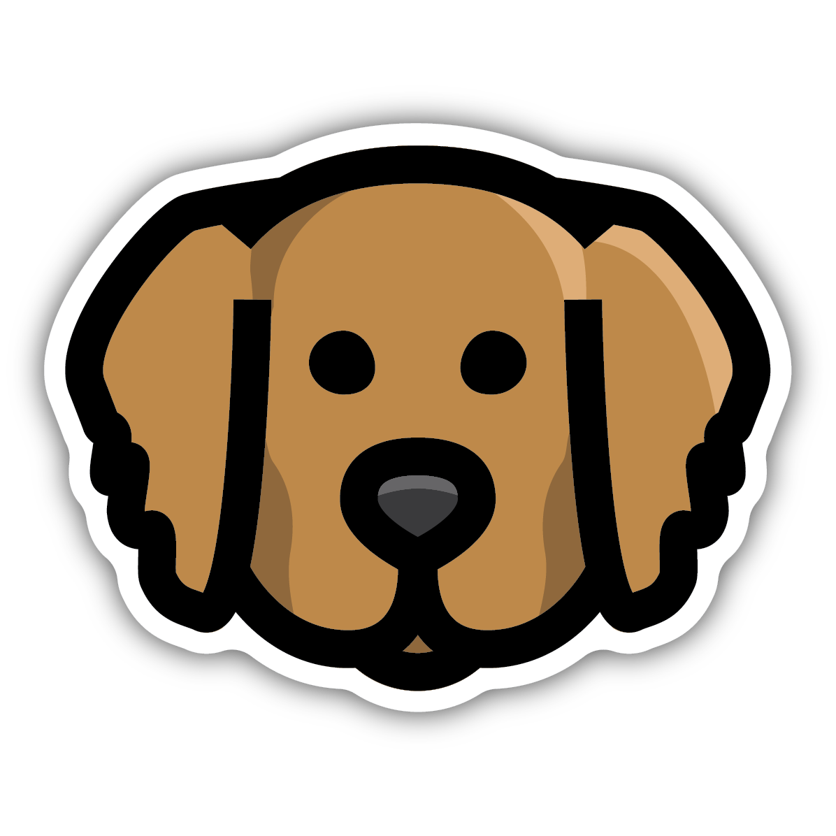 Brown Golden Retriever dog face sticker with white outline for storage and dorm organization collections under $25