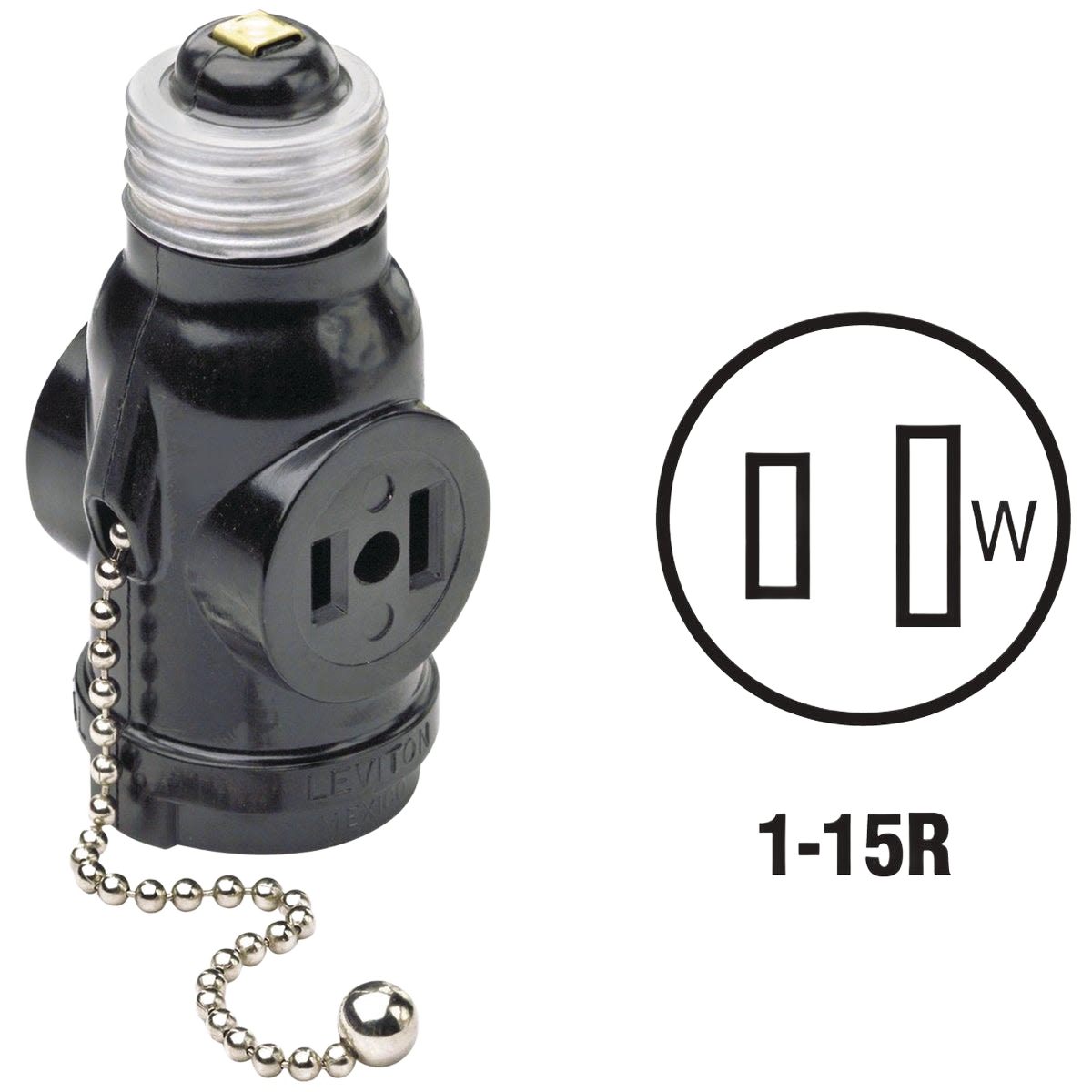 Black 125V pull chain socket adapter with two outlets for electrical lighting and home improvement projects under $50