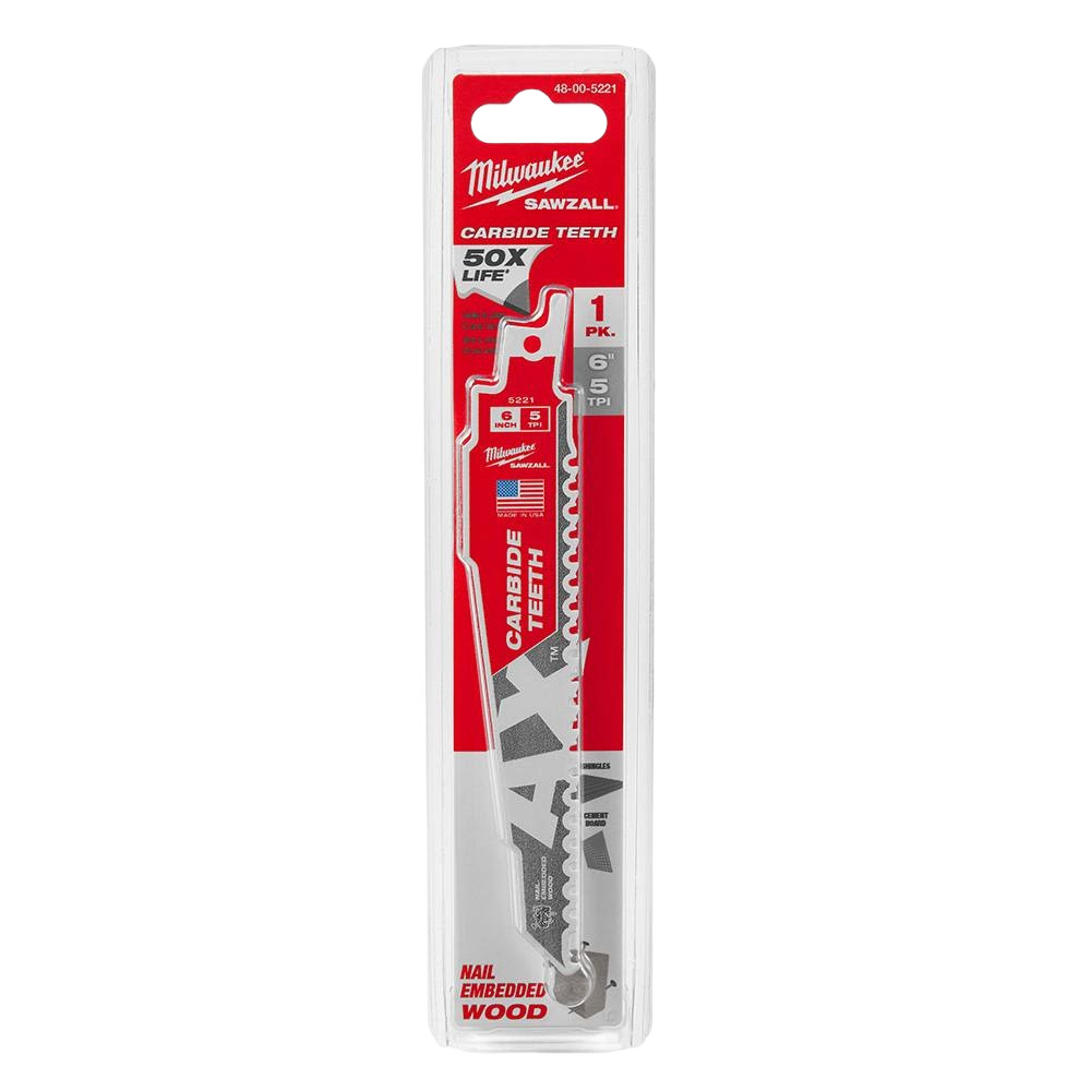 6-inch carbide-tipped saw blade with 5 teeth per inch designed for cutting nail-embedded wood in home improvement tasks