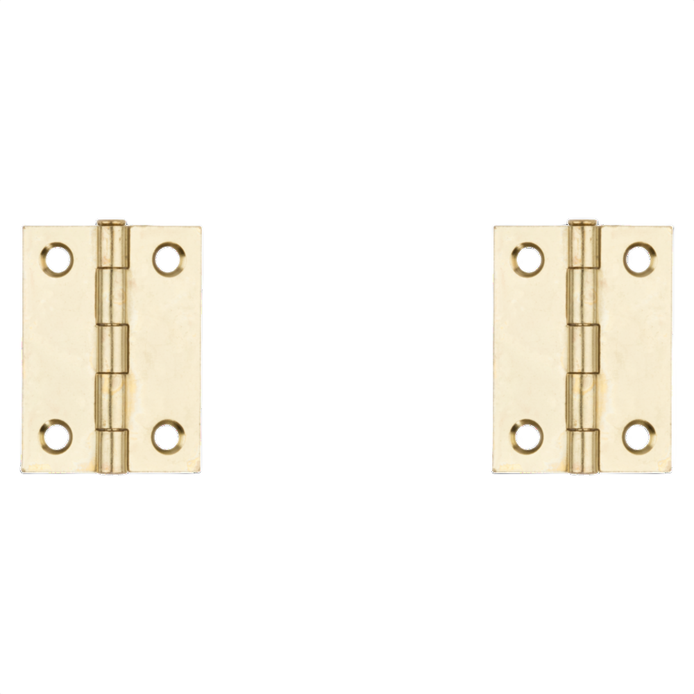 Pair of 2-inch brass loose-pin narrow hinges with four mounting holes for home improvement and hardware projects