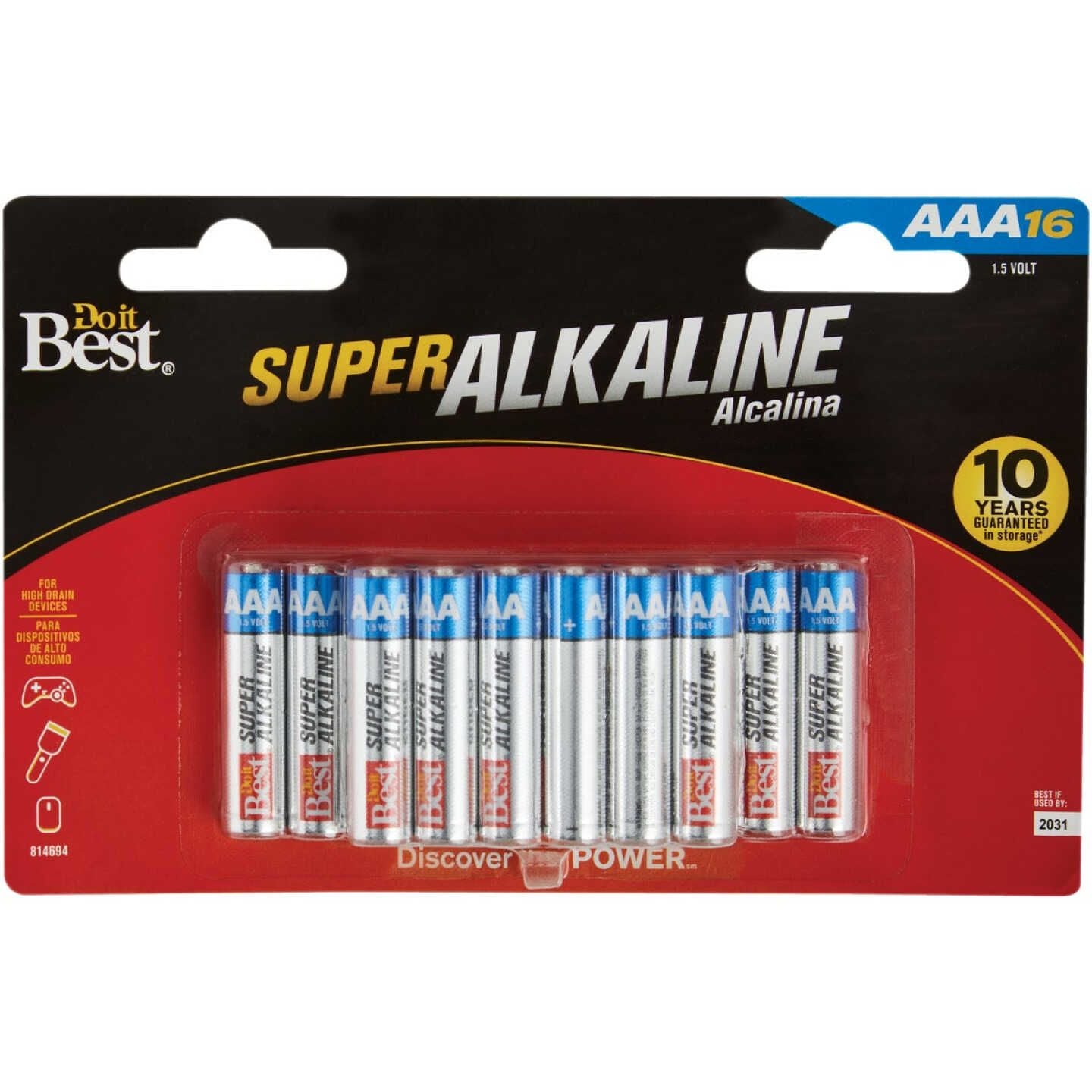 Sixteen-pack of Do it Best AAA alkaline batteries with 10-year shelf life for tools and home improvement use