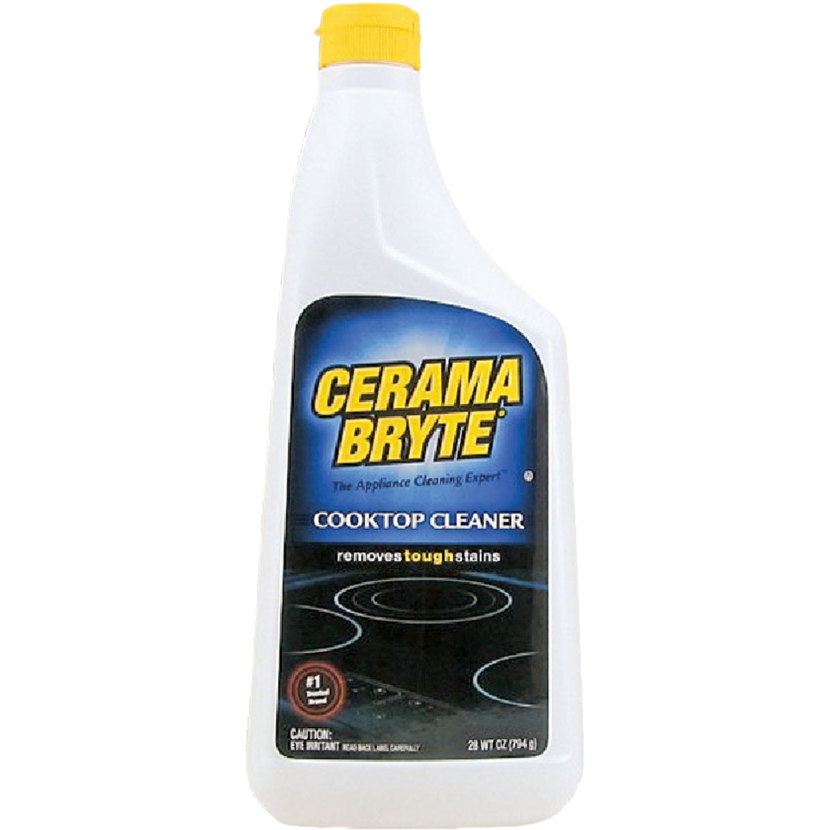 Bottle of ceramic cooktop cleaner designed to remove tough stains from glass and smooth cooktop surfaces