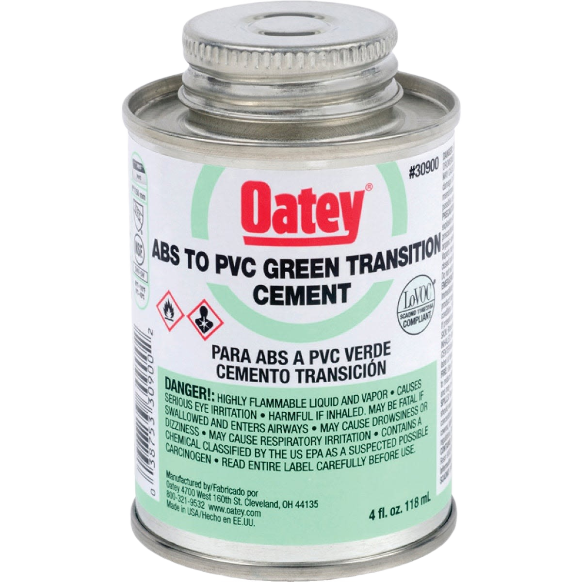 Metal can of green ABS to PVC transition cement for plumbing repairs and home improvement projects under $50