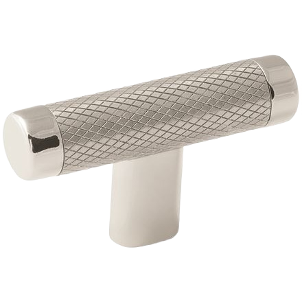 Polished nickel and stainless steel cabinet bar pull with crosshatch texture for furniture hardware collections