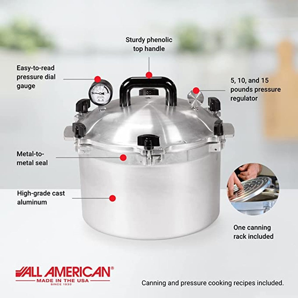 High-grade aluminum pressure canner with metal seal, pressure gauge, and phenolic handle in kitchenware collections