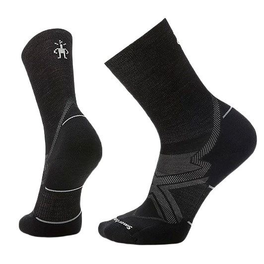 Pair of black crew socks with targeted cushioning designed for cold weather comfort and performance
