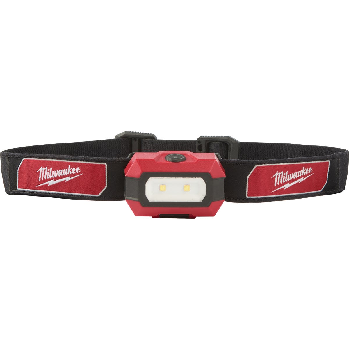 Adjustable red and black LED headlamp with elastic strap designed for hands-free lighting in home improvement projects