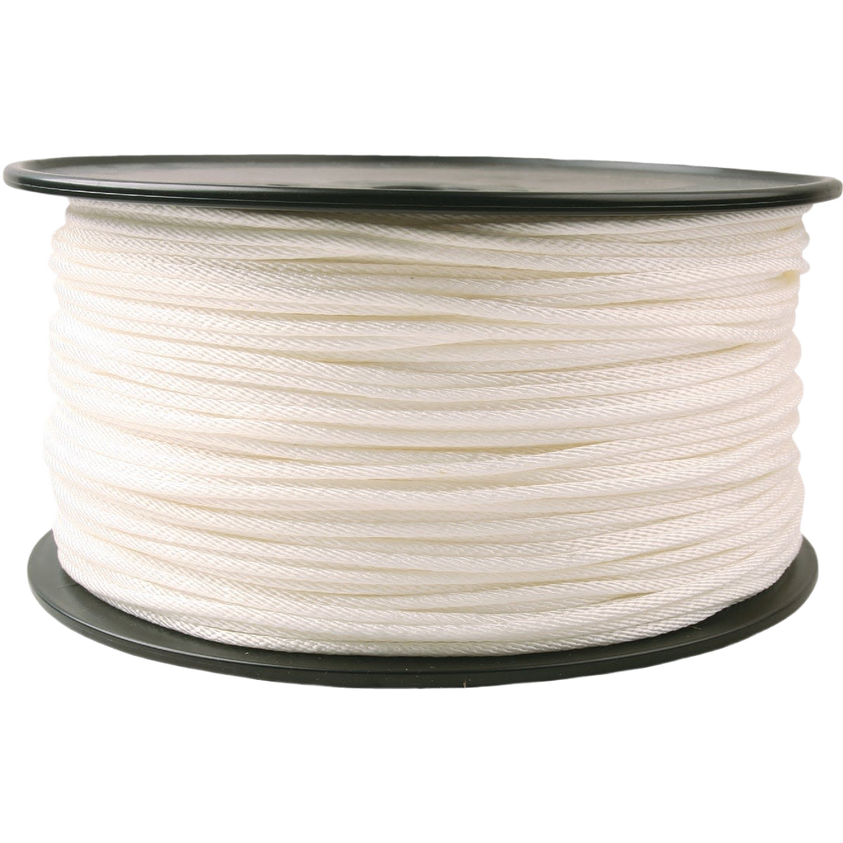Spool of white braided nylon rope for durable outdoor and home improvement projects with bulk length availability