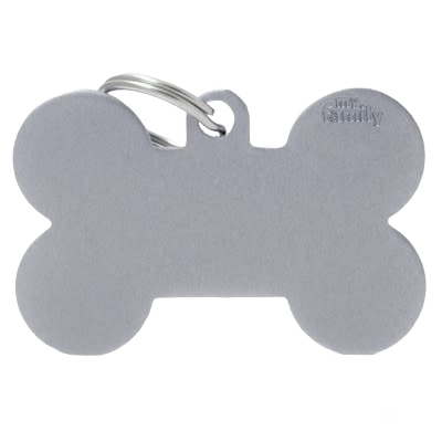 Gray bone-shaped pet ID tag with keyring attachment for durable pet identification accessories