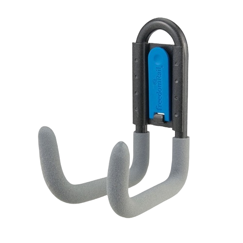Gray foam-padded dual hooks with locking mechanism for versatile garage storage and organization under $50 collection