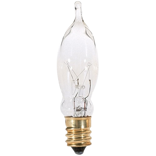 Clear mini flame tip bulb with brass base for versatile lighting in electrical and home improvement projects