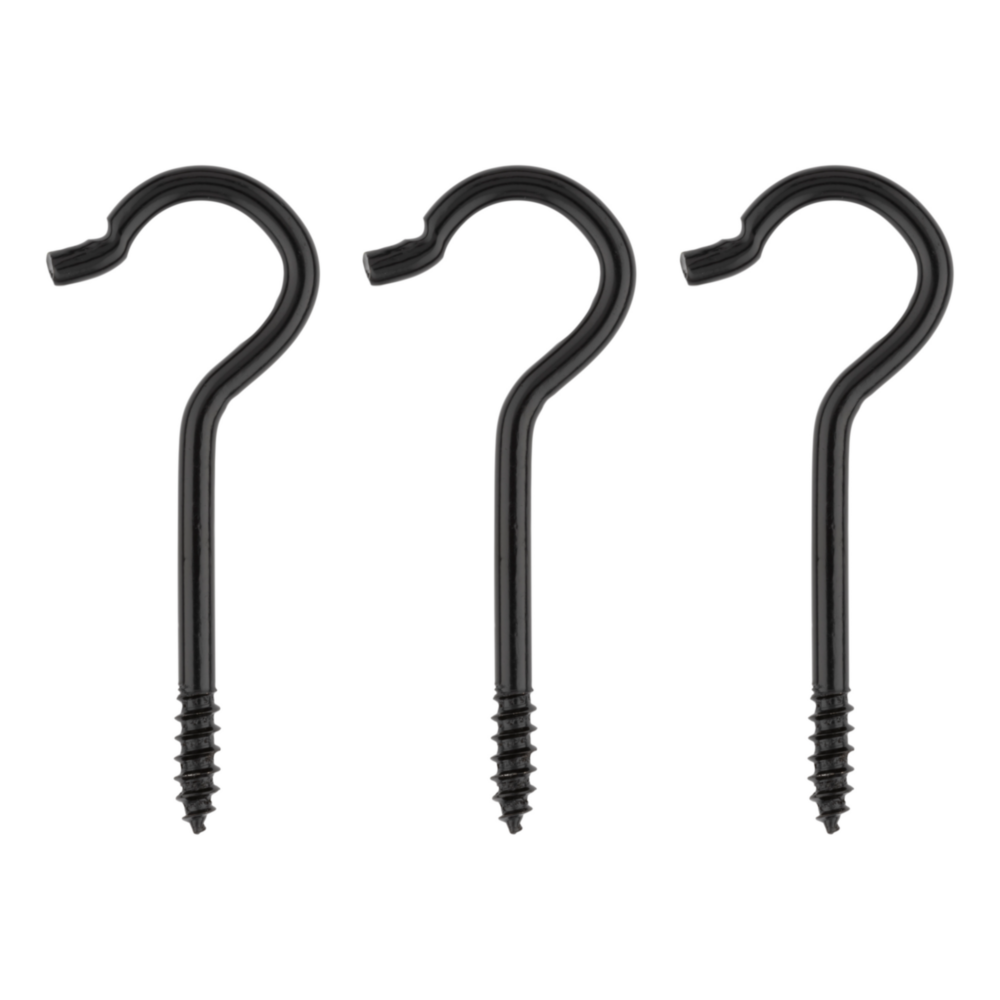Three corrosion-resistant black ceiling hooks with screw ends for garage storage and dorm organization under $50