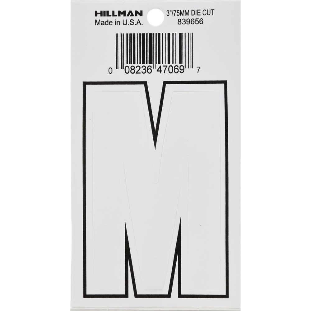 White matte die cut vinyl letter M sticker for home improvement in hardware and under $50 collections