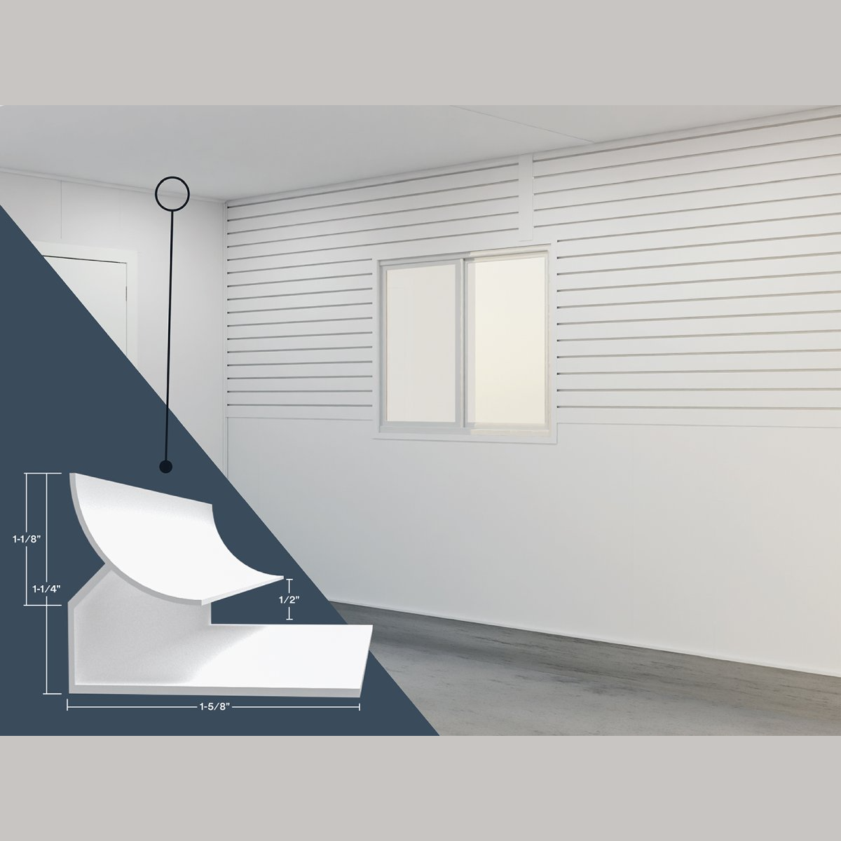 White inside cove corner molding with dimensions for finishing interior corners in home improvement projects