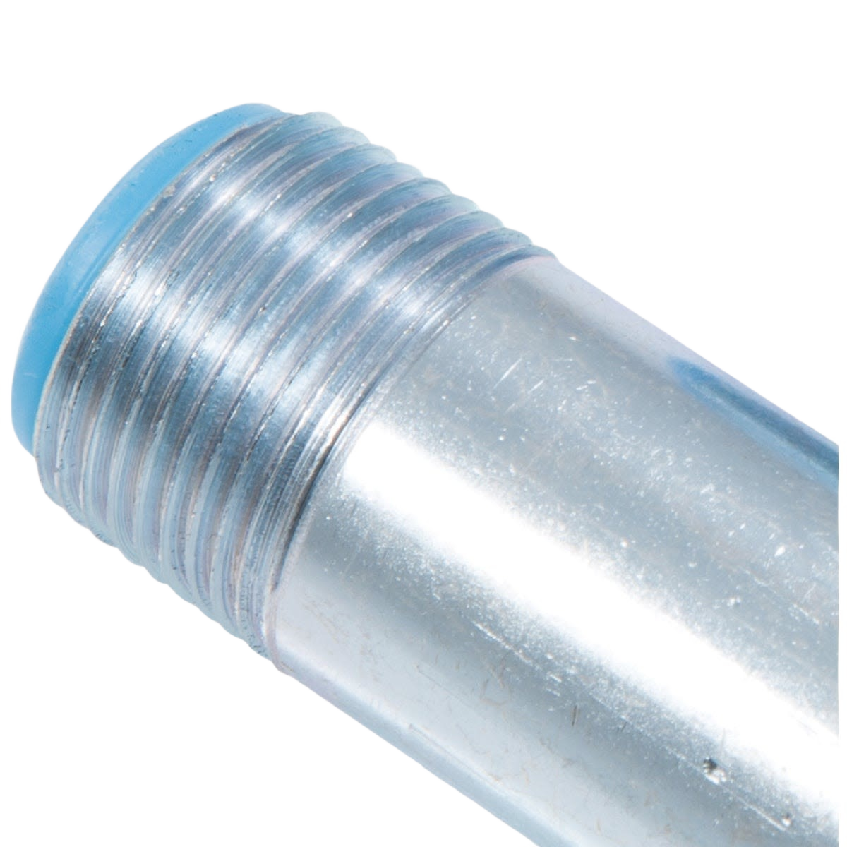 Close-up of threaded metal heat trap nipple designed for plumbing and home improvement projects, 2-pack set