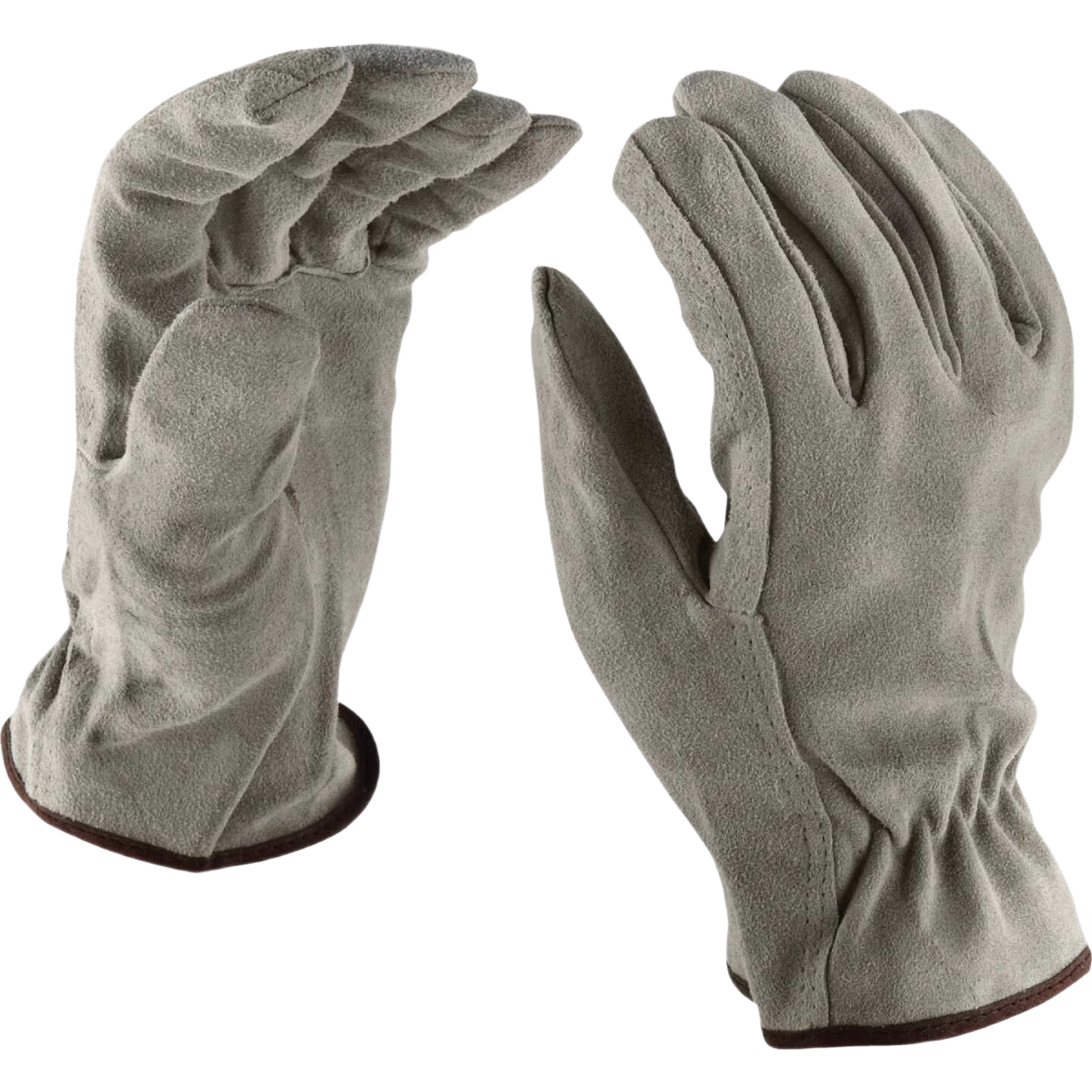 Pair of brushed suede leather gloves with shirred wrist, designed for durability in safety and home improvement tasks