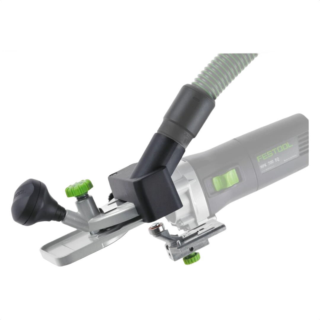 Festool woodworking tool with 1.5 degree horizontal base attachment and dust extraction hose in tool accessories collection
