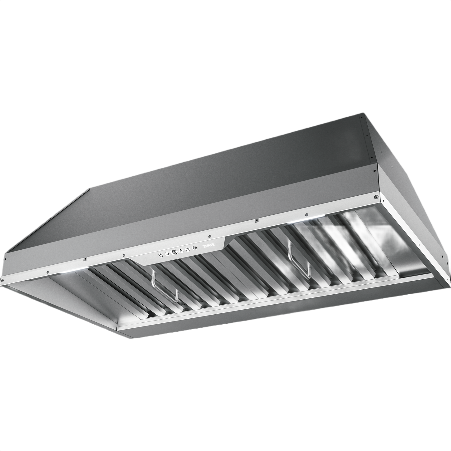 Stainless steel insert hood with dual-level LED lighting and wireless controls in Over the Range Hoods collection
