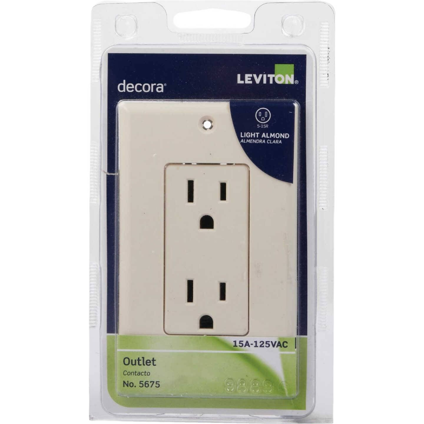 Leviton light almond electrical duplex outlet with wall plate for home improvement and tool installation use