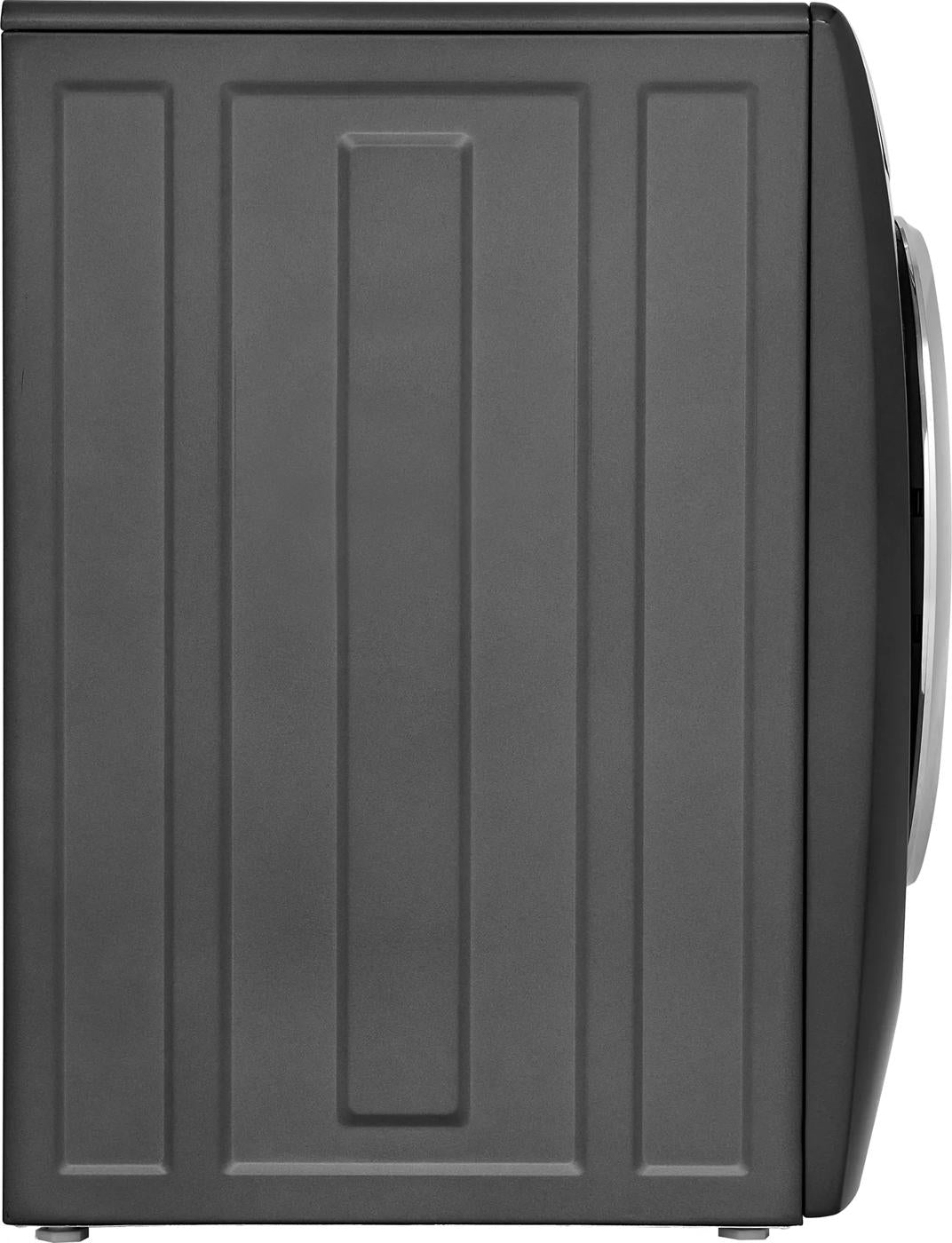Dark gray side view of front load washer from front load washers collection with textured vertical panel design