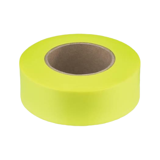 Roll of bright yellow flagging tape for marking and measuring in hand tools and home improvement projects