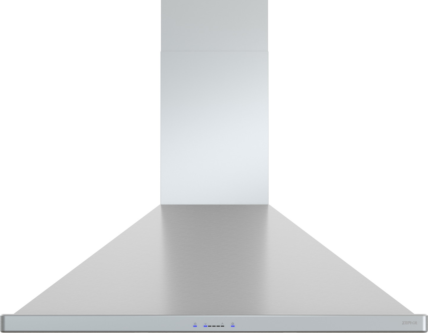 stainless steel chimney hood with LED lighting and digital controls for kitchen range hood ventilation