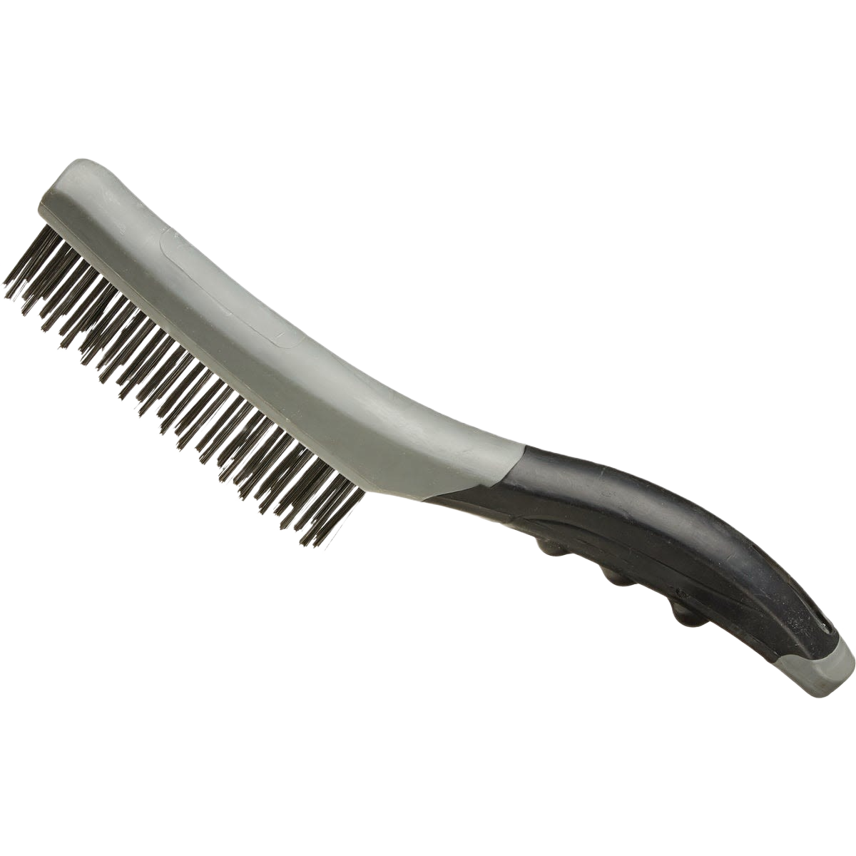 Stiff wire scrub brush with carbon steel bristles and ergonomic two-tone handle for tough cleaning tasks in tools and home improvement
