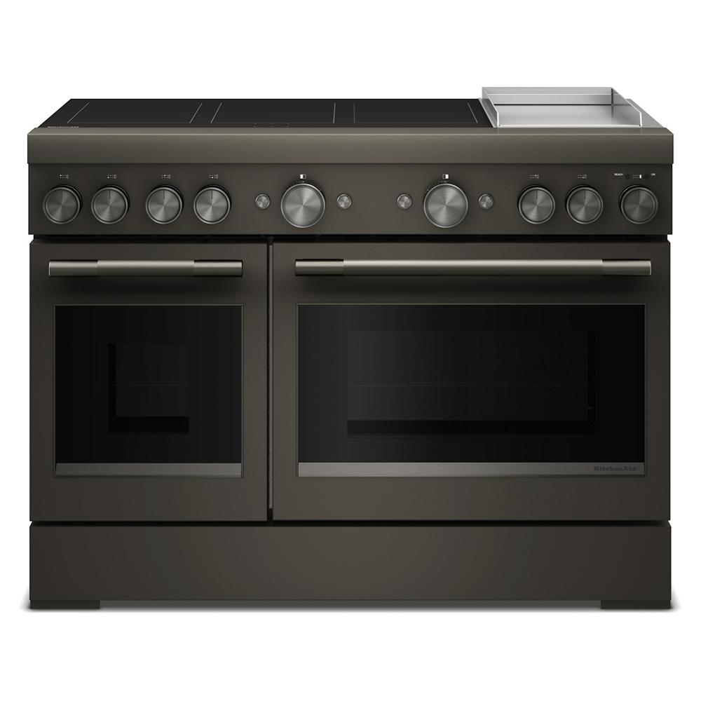 dark freestanding induction range with six burners and built-in griddle for home improvement kitchenware