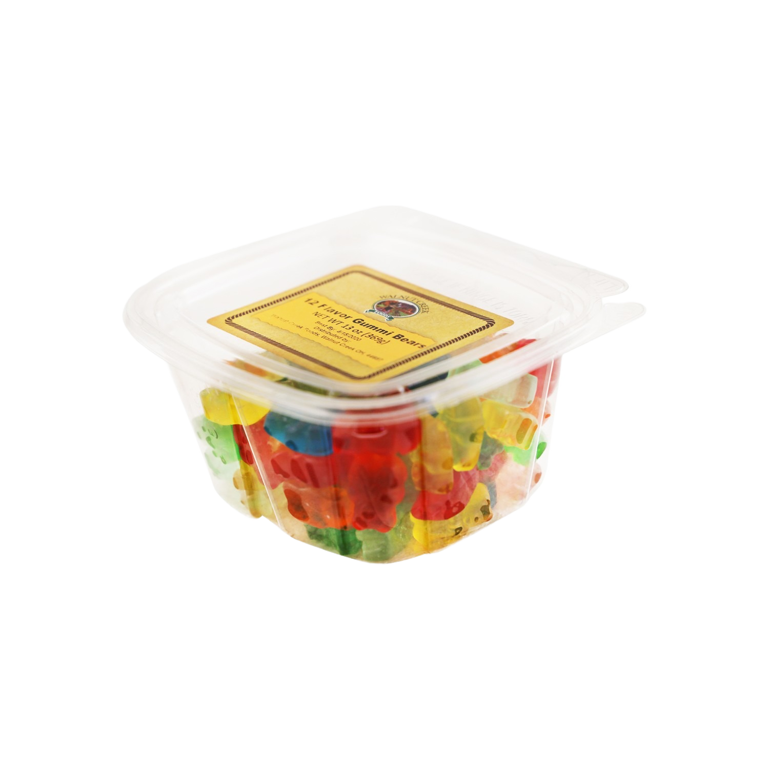 Clear plastic tub filled with colorful assorted gummy bears from the Chocolates & Candies collection under $25