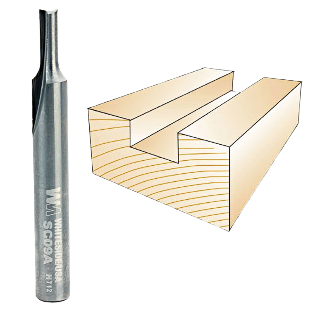 Solid carbide straight bit cutting groove in wood, ideal for tool accessories and home improvement projects under $50 collections