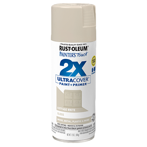 Glossy cottage white spray paint and primer for wood, metal, and crafts in Rust Oleum paint and supplies under $50 collection