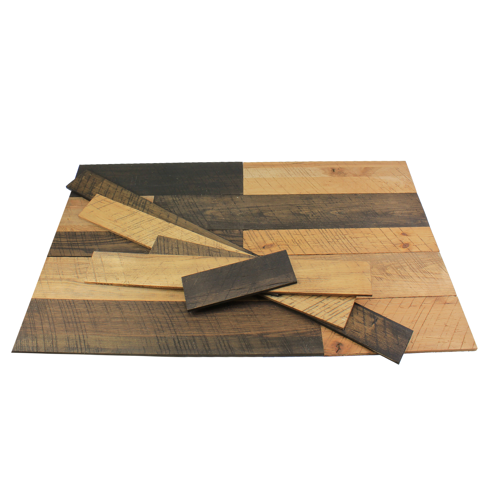 Stack of rectangular wooden planks with brown textured surfaces arranged on a flat surface for home improvement projects