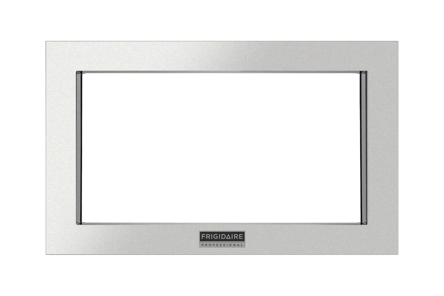 Stainless steel microwave trim kit with a smooth finish for built-in appliance installations in kitchen settings