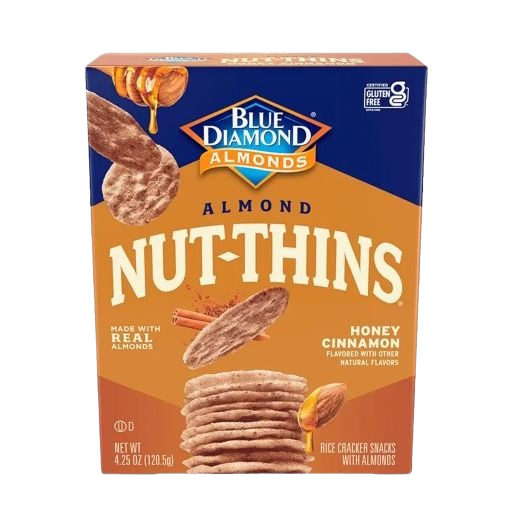 Honey cinnamon flavored almond nut thins snack in blue and orange box from Chips & Snacks collection under $50