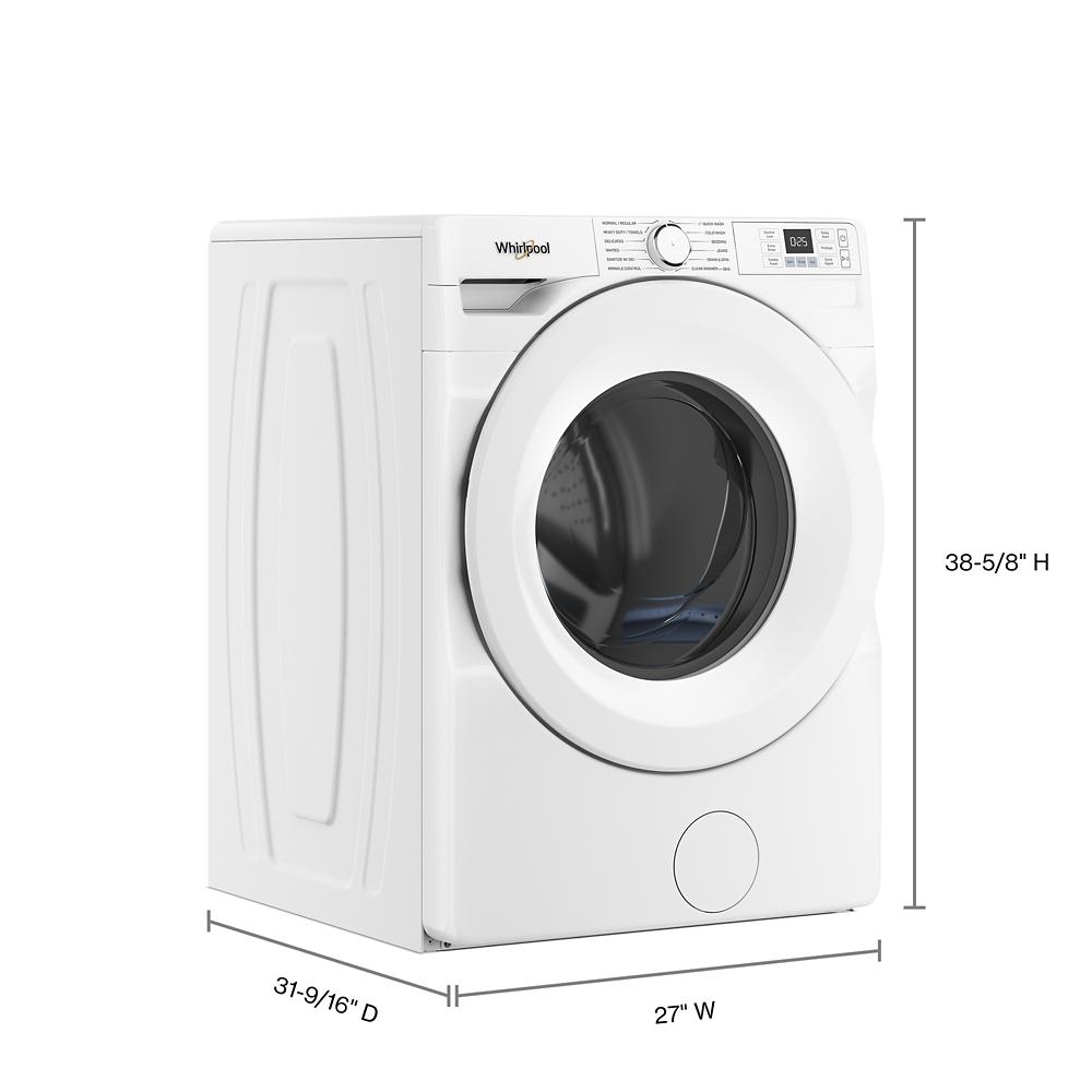 White front load washer with control knob, digital display, and large round door in washers and dryers collection