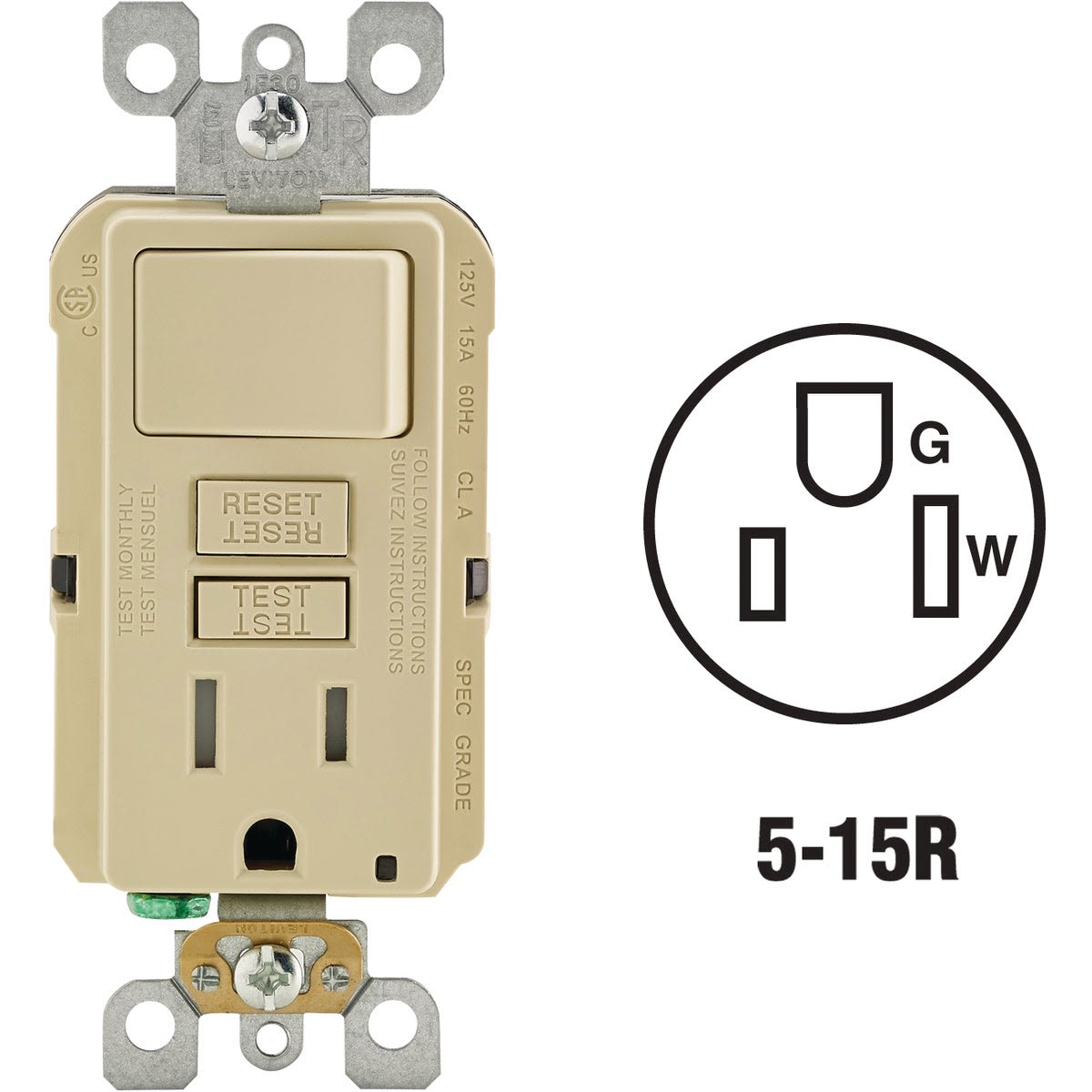 Ivory GFCI switch and outlet combo with screwless wall plate for electrical and home improvement under $50 collections
