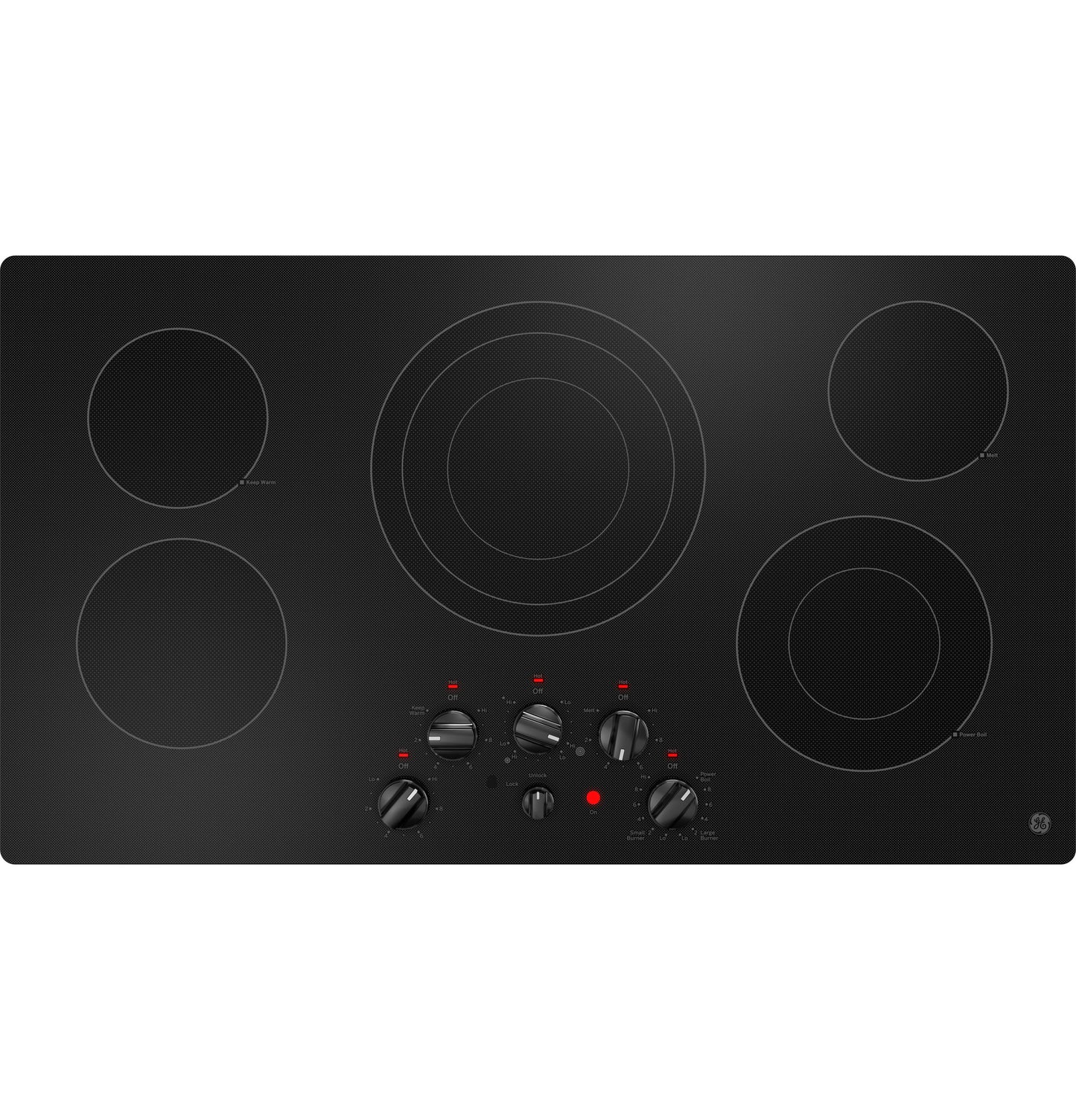 Black built-in electric cooktop with five burners and knob controls from Electric Cooktops and Kitchen & Kitchenware collections