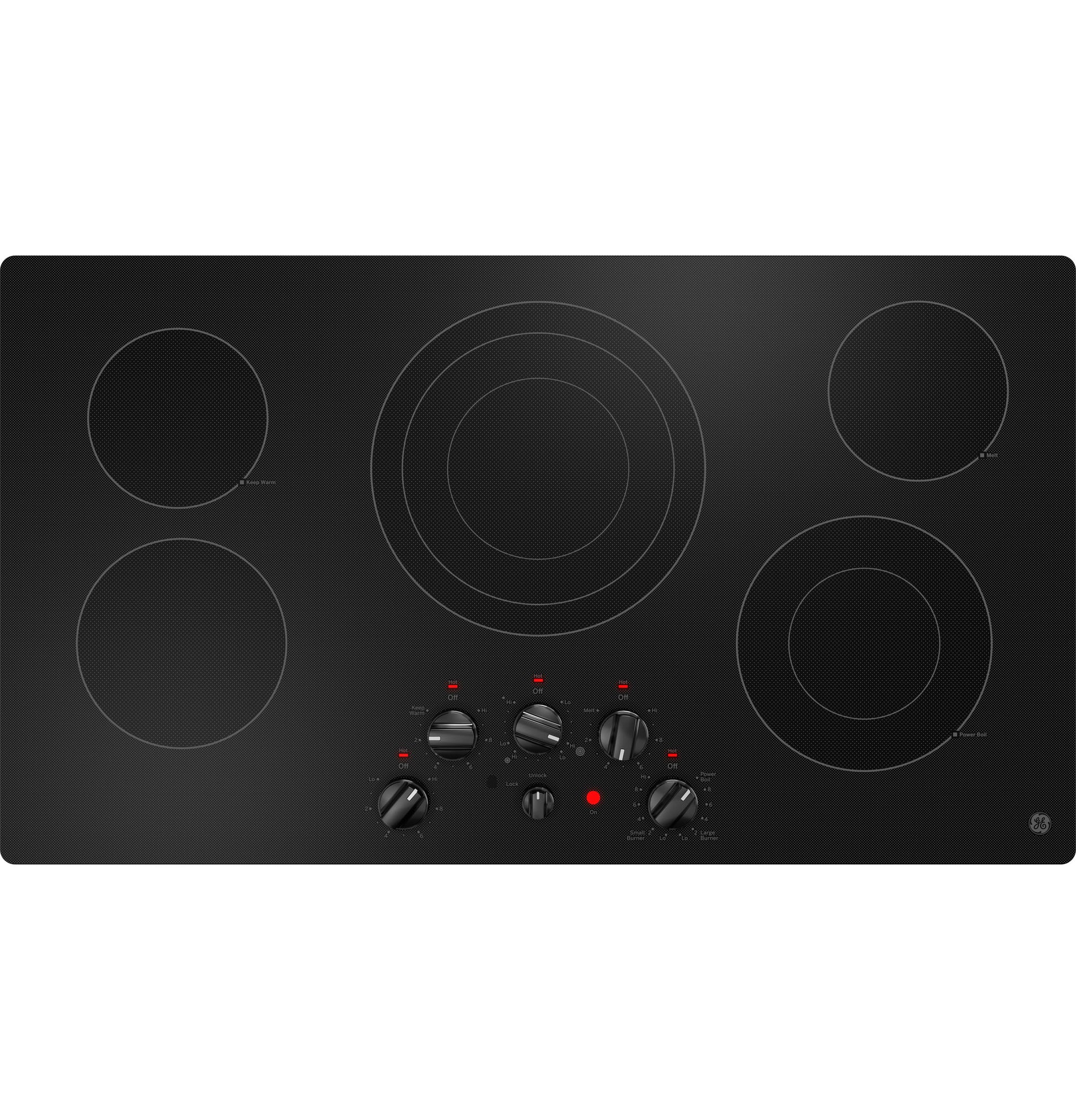 Black built-in electric cooktop with five burners and knob controls from Electric Cooktops and Kitchen & Kitchenware collections