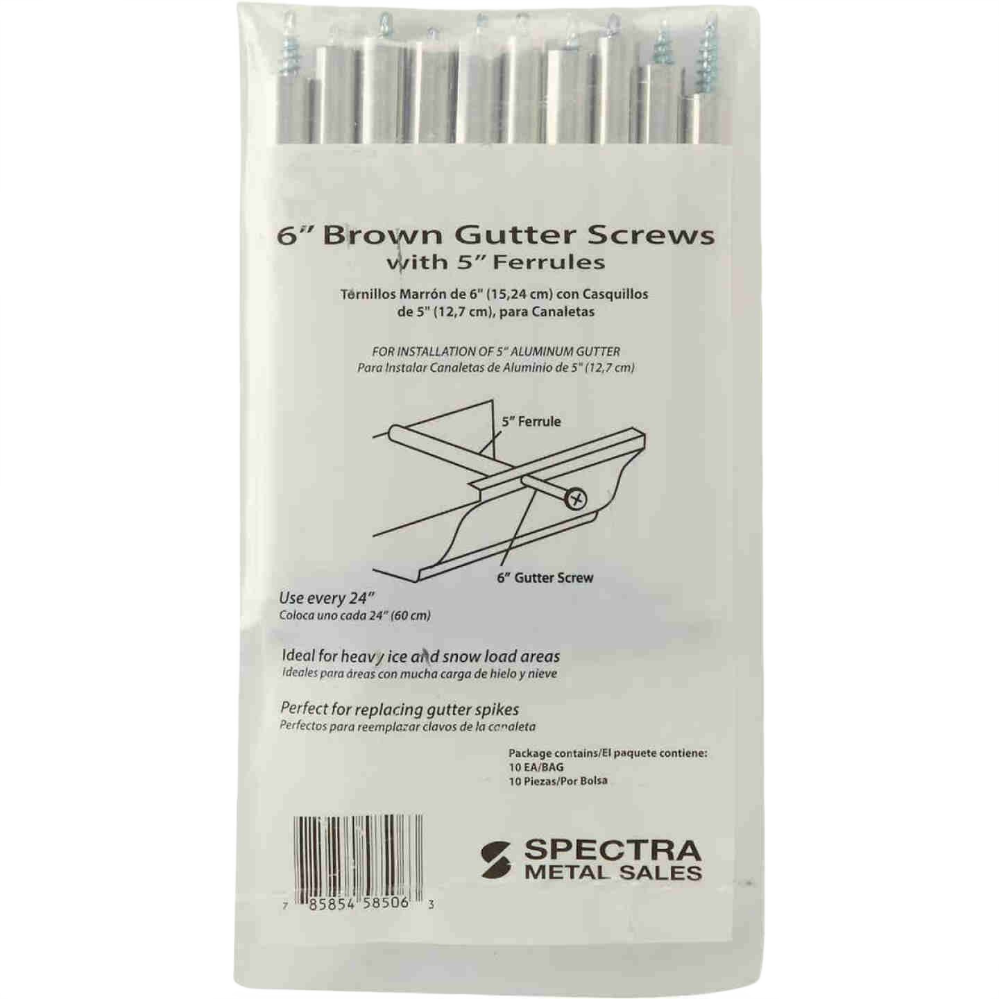 Set of brown gutter screws with silver ferrules designed for heavy-duty home improvement and exterior gutter repairs