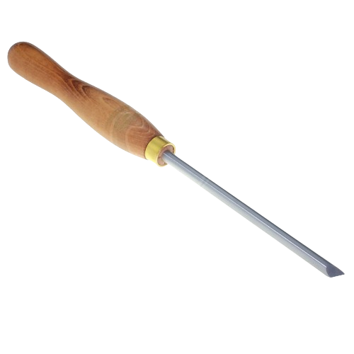 Woodturning skew chisel with polished wooden handle and 3/8 inch round blade for detailed woodworking tools under $50 category