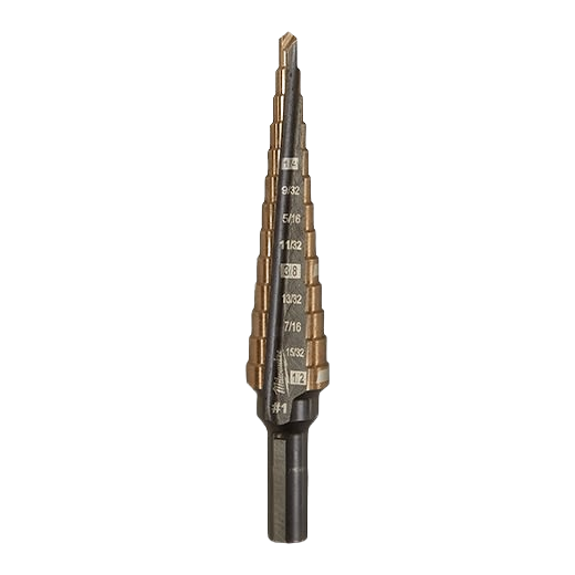 Cobalt step drill bit with multiple size markings designed for precise drilling in power tool accessories collection