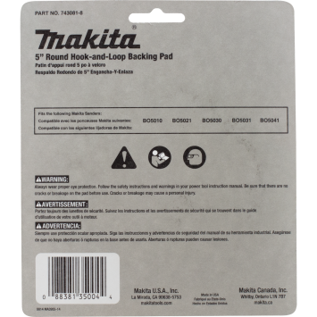Makita 5-inch round hook-and-loop backing pad with 8 dust extraction holes in parts and tools under $50 collection