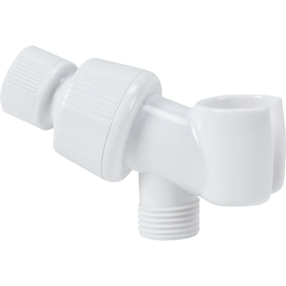 White plastic adjustable shower bracket designed for secure mounting in home improvement projects