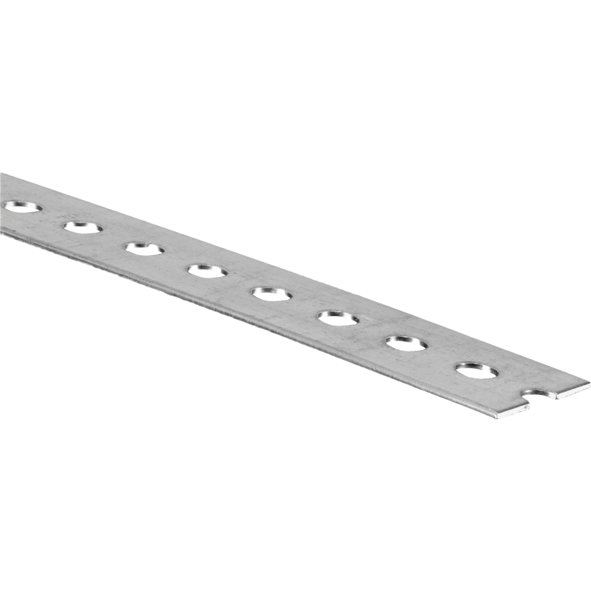 Steel flat stock bar with evenly spaced round holes for versatile hardware and home improvement applications
