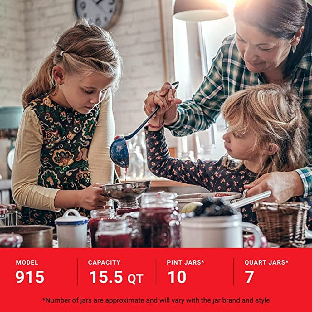 Family preparing homemade preserves together in a warm kitchen setting with jars and kitchenware collections visible