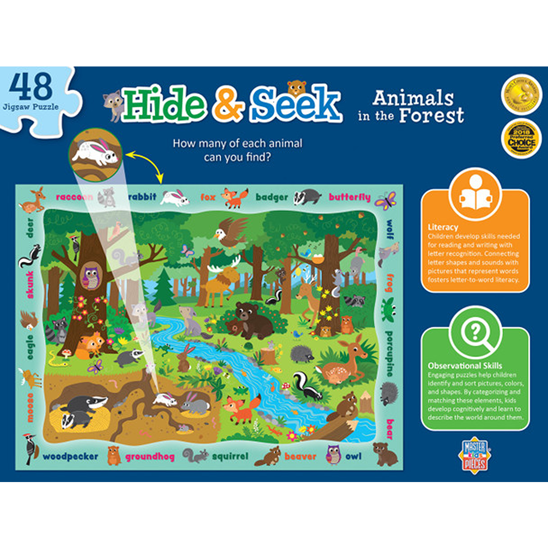 Colorful 48-piece forest animal puzzle with educational elements for kids in toys and puzzles collections under $50